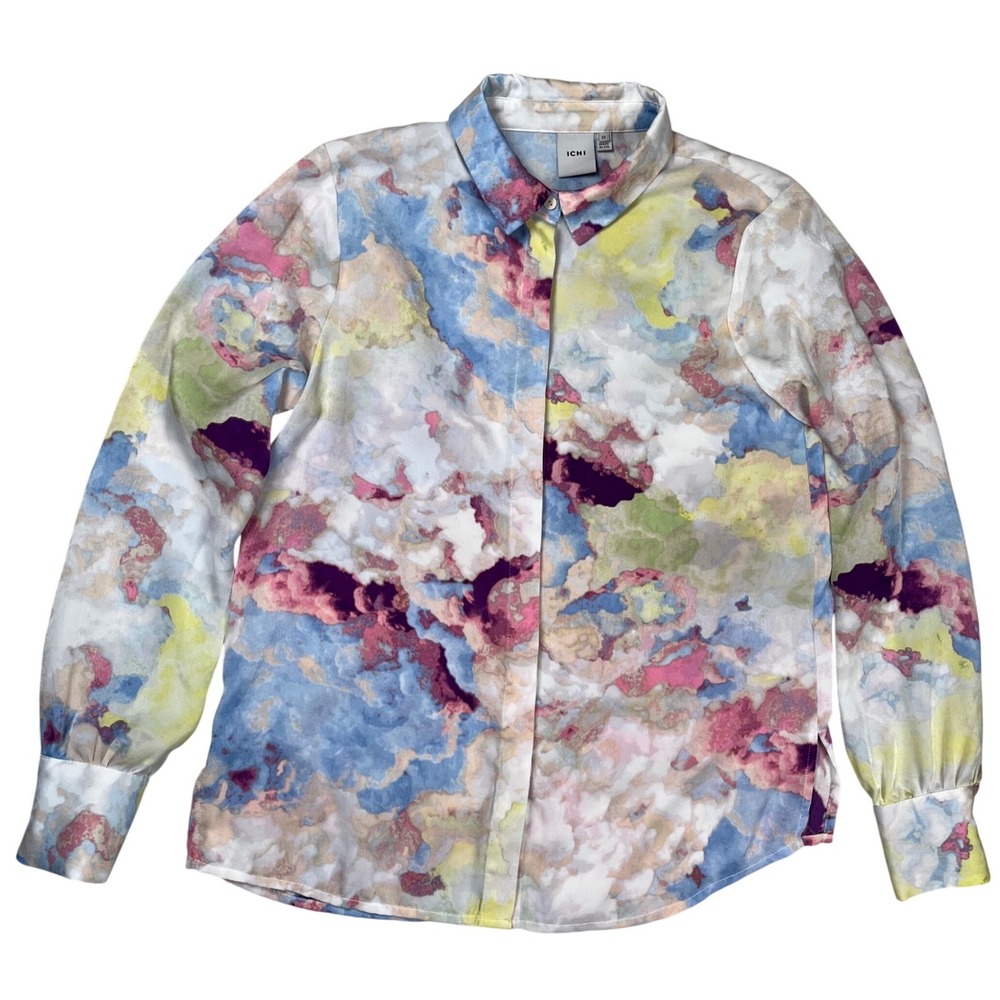 Ichi IHCLOUDY SH Button‎ Down Shirt Women's XS (EU 34) Multicolor Abstract Print - Picture 2 of 9